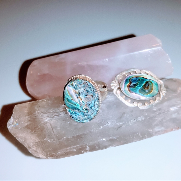 mexico Jewelry - Lot 2 Vintage Abalone Mother Pearl Sterling Pin Brooch Mexico Ring Sz 7.5